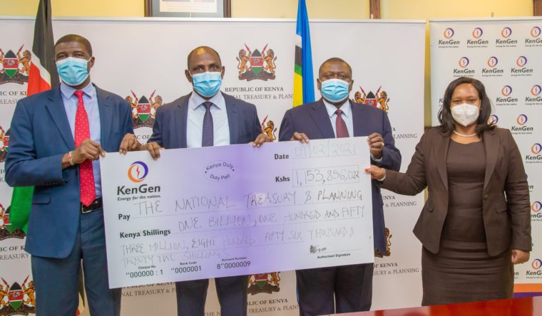 Kengen pays Ksh1.15B to National Treasury as 2019 dividend